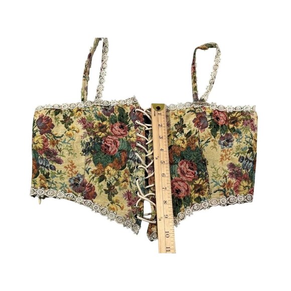 Cider Corset Crop Top Womens M Floral Cottagecore Tapestry Lace Up Festival - Picture 8 of 9